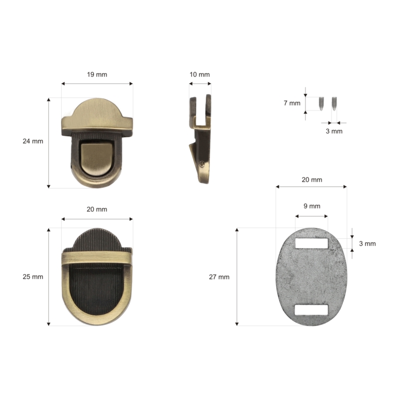 Zamek do teczki metalowy 20/27 mm a18 stare złoto