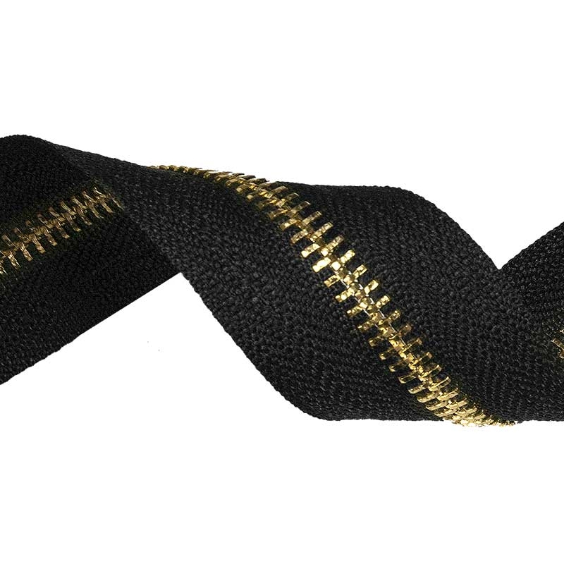 METAL  ZIPPER TAPE 8 TWO WAYS (580) BLACK GLOSSY  GOLD   MB