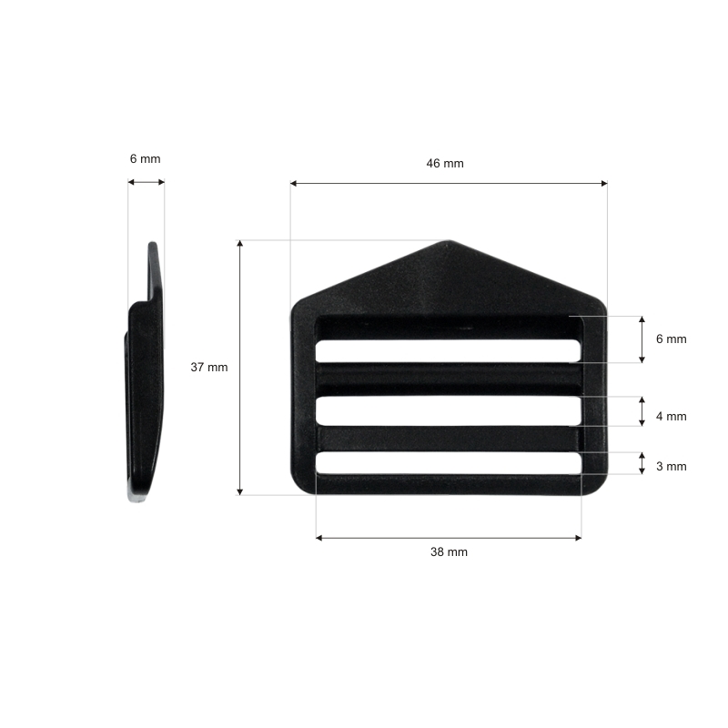 Plastic slide buckle 38 mm atena black 100 pcs