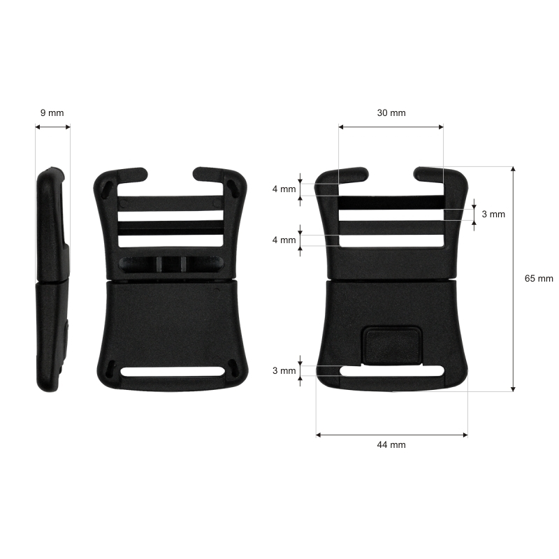 Plastic buckle 30 mm tola 3 black 100 pcs