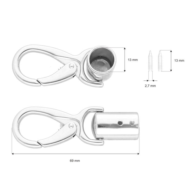 EXTRA SHINING METAL SNAP  HOOK 13 MM GERALD GLOSSY  NICKEL 1 PCS