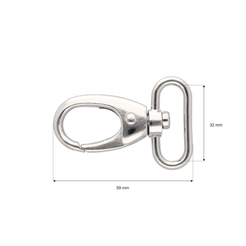 METAL SNAP HOOK 32 MM  DIEGO GLOSSY NICKEL 1 PCS