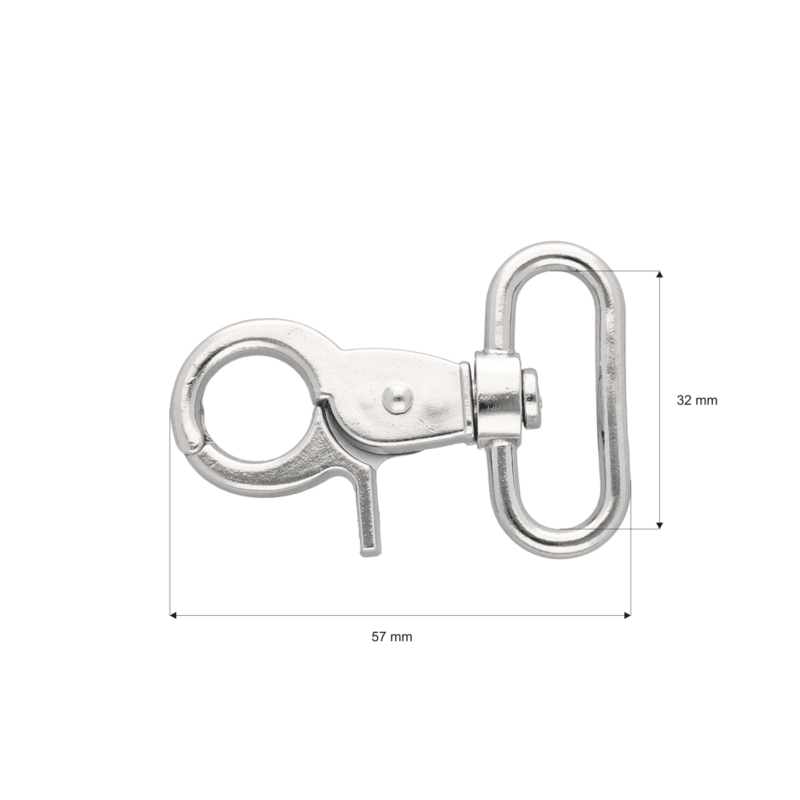 METAL SNAP HOOK 32 MM  FLORIAN GLOSSY NICKEL 1 PCS