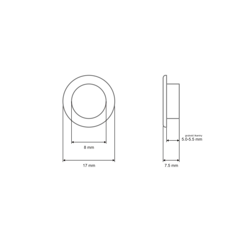 Nierdzewne oczko metalowe wzmocnione  8/17/7.5 mm nikiel