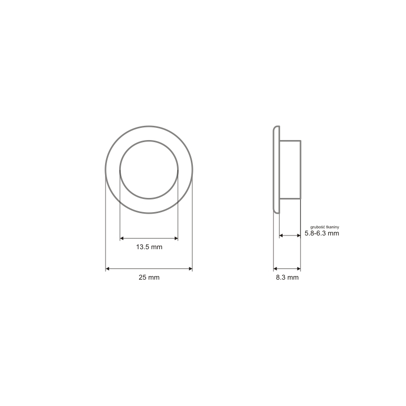 STAINLESS  METAL EYELET WITH GROMMET 13,5/25/8,3 MM NICKEL 100 PCS