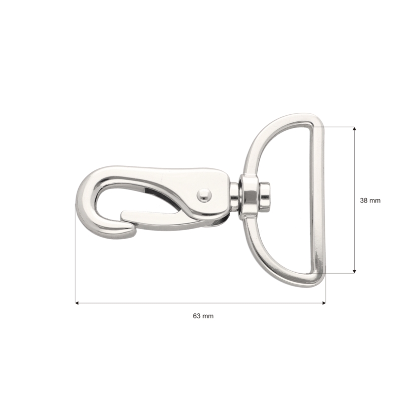 EXTRA SHINING METAL SNAP HOOK 38 MM ALEKSANDER  GLOSSY NICKEL 1 PCS