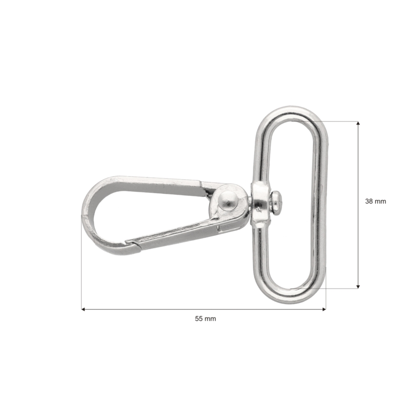 METAL SNAP   HOOK 38 MM  BORYS NICKEL 1 PCS