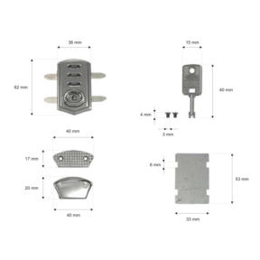 Zamek do teczki metalowy 40/62 mm a164 nikiel