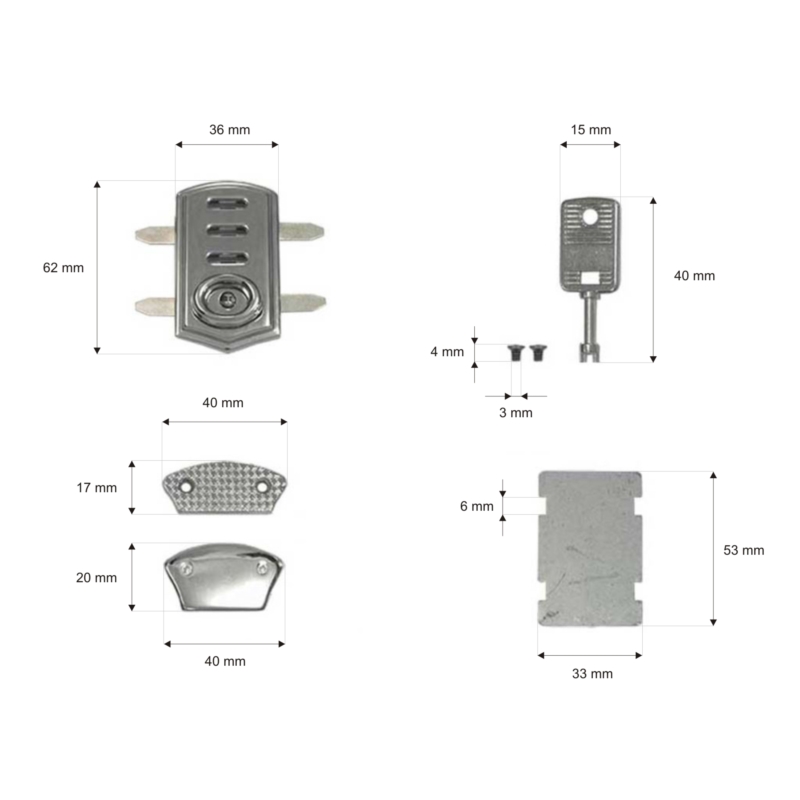 Briefcase lock 40/62 mm a164 nickel 10 pcs