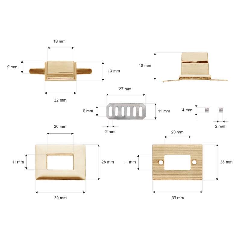 Briefcase lock 38/22 mm gold 10 pcs