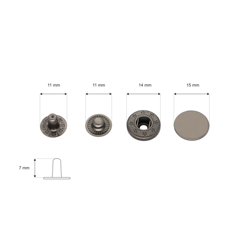 Metal snap fastener alfa 15 mm black nickel