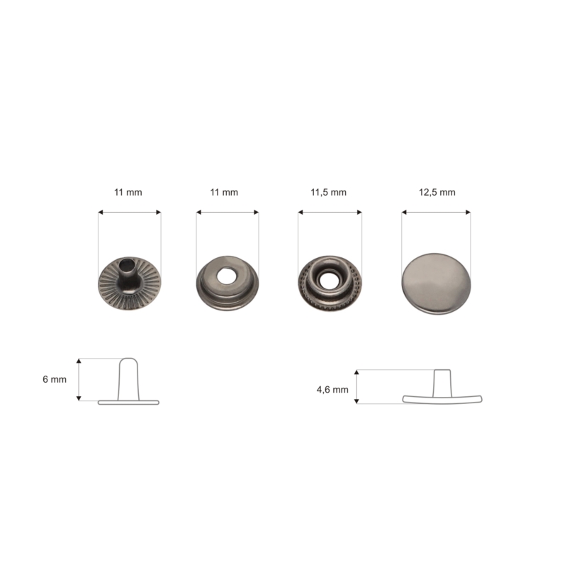 Rostfrei druckknopf aus metall 12.5 mm  Schwarznickel 200 st.