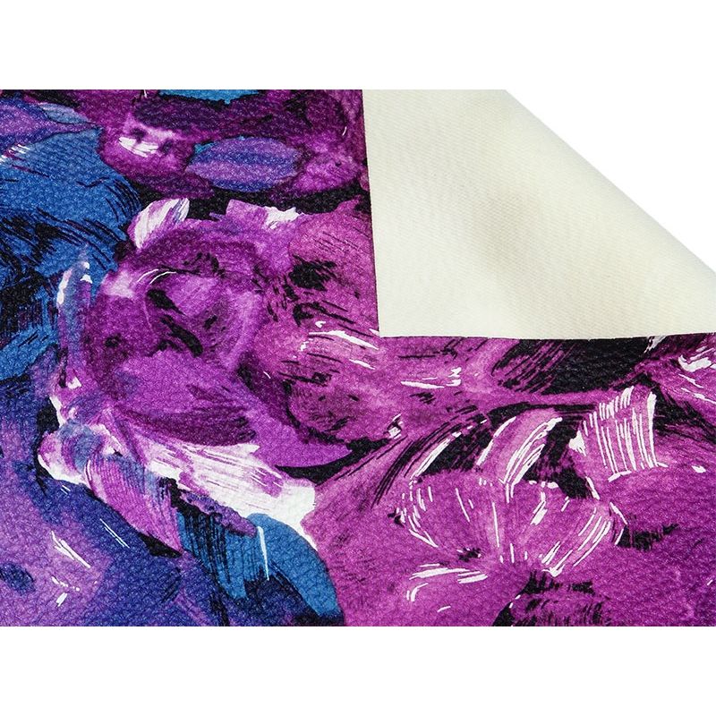 IMITATION LEATHER VIOLET PAINTED FLOWERS 140 CM 35 MB