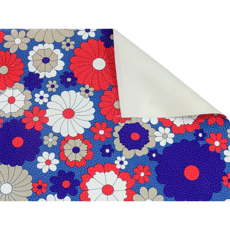 IMITATION LEATHER BLUE FLOWERS 140 CM 35 MB