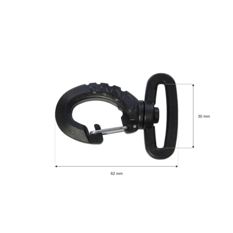 Plastic swivel snap hook 30 x 62 mm black 200 pcs