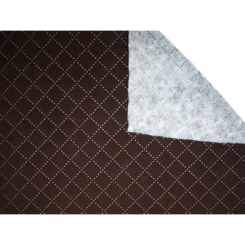 QUILTED  POLYESTER FABRIC FLOCK KARO 0,6 MM DARK BROWN 141 136 CM