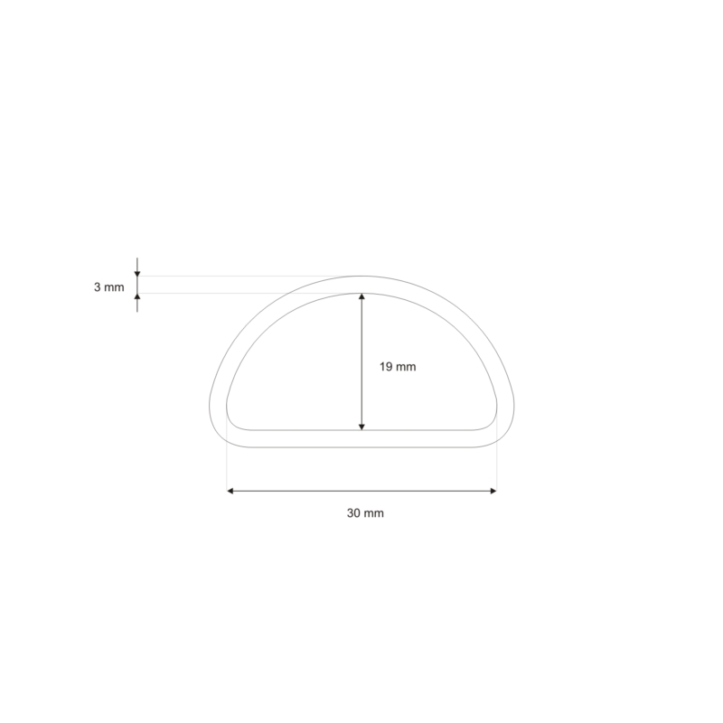 METAL D-RING 30/19/3 MM SILVER COLOR, NICKEL FREE