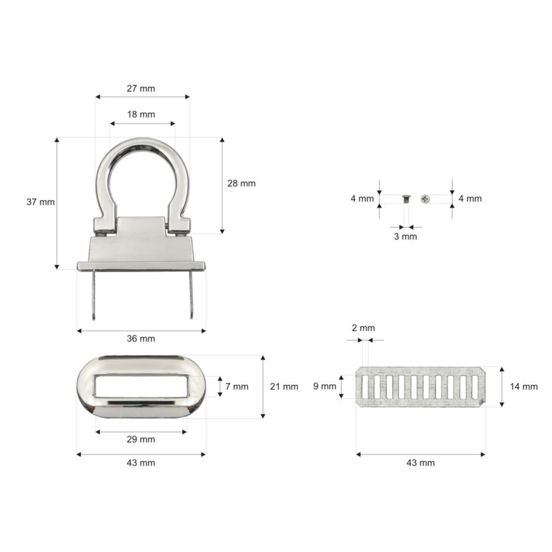 Briefcase lock 42 mm nickel 10 pcs