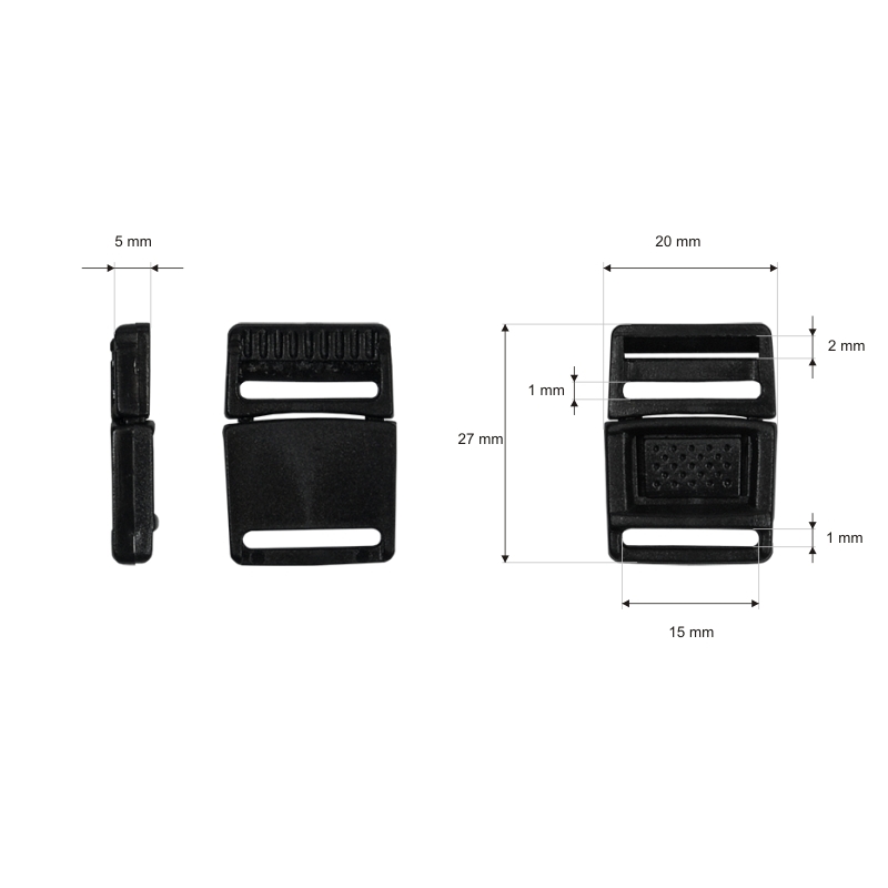 Plastic buckle 15 mm emma black