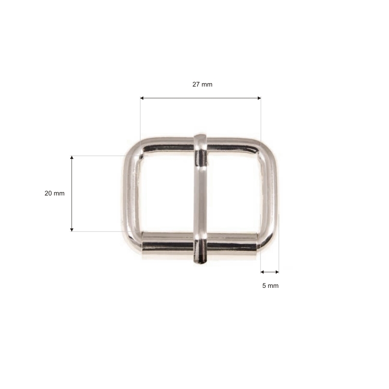 EXTRA  METAL ROLLER BUCKLE SINGLE 27/20/5 MM GLOSSY NICKEL WIRE 1 PCS