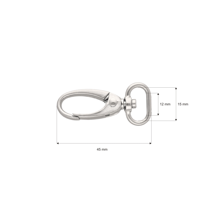 METAL SNAP HOOK 0037 15 MM NICKEL MATT 100 PCS