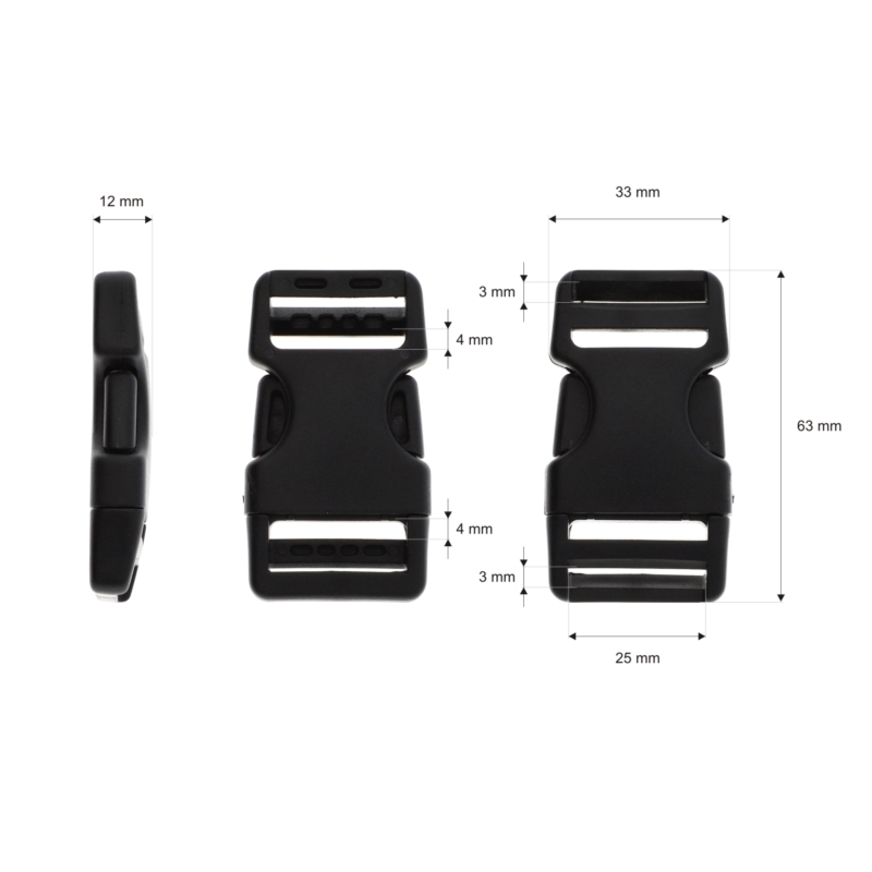 Plastic buckle 25 mm black 100 pcs