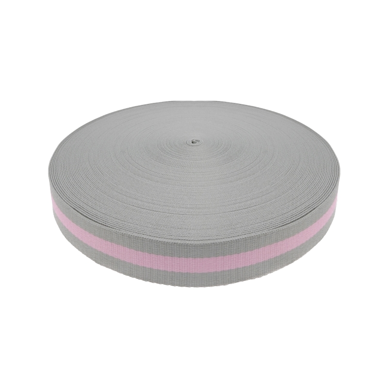 POLYCOTTON TRAGBAND 38 MM / 1,40 (+/- 0,05) MM (22) GRAU-ROSA-GRAU 50 YD