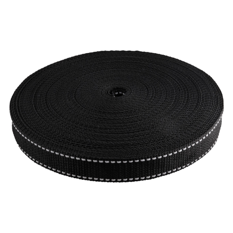 Reflective webbing 30 mm / 1,3 mm black 580 pp 50 mb