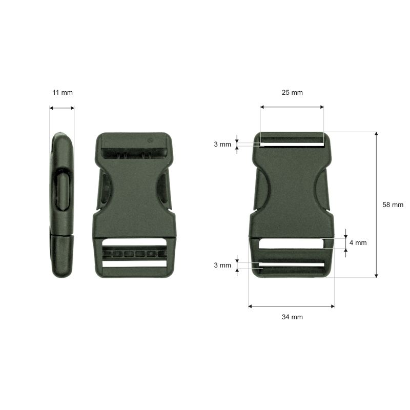 Plastic buckle 25 mm laura olive 100 pcs