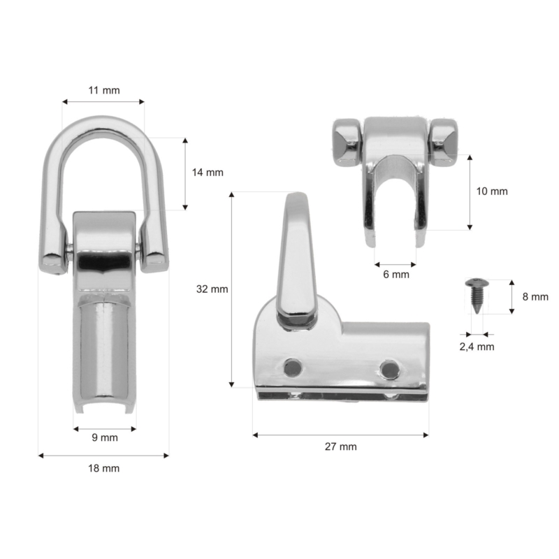 10 kompletów uchwytów metalowych 11 mm nikiel połysk