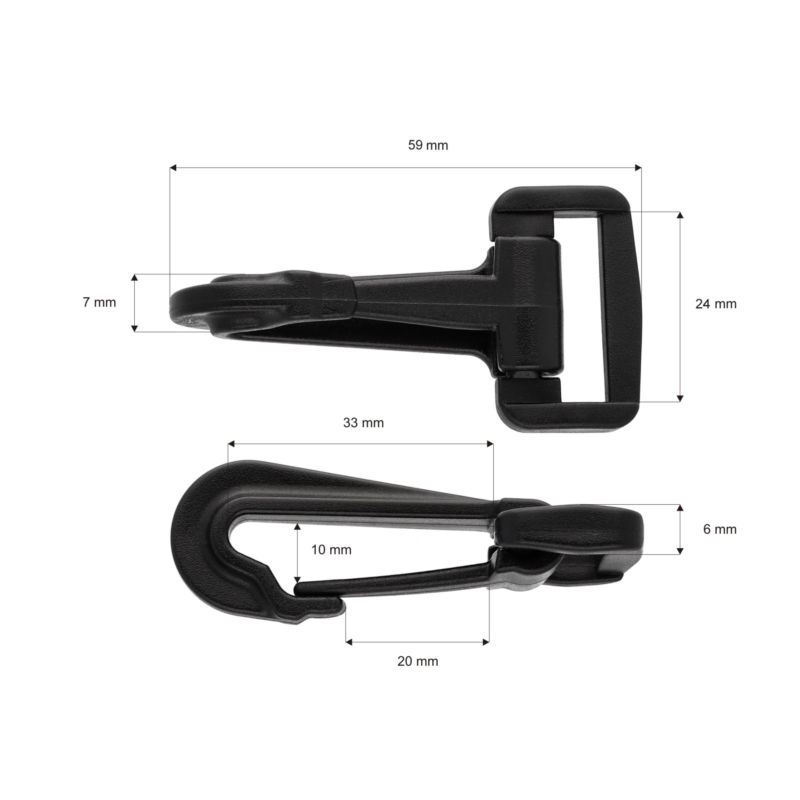 Plastic snap hook 24 mm donald black 100 pcs