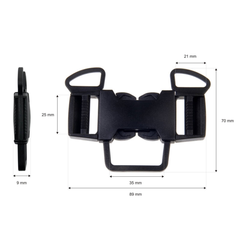 Klamra plastikowa podwójna 26 mm 5-way Tekla 6 czarna