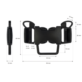 Klamra plastikowa podwójna 26 mm 5-way Tekla 3 czarna