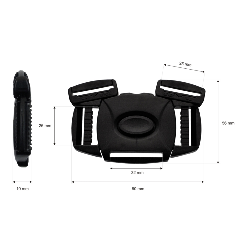 PLASTIC BUCKLE DOUBLE 26 MM 5-WAY TEKLA&nbsp7     BLACK 1   PCS