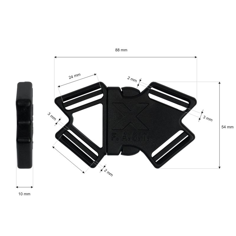 PLASTIC BUCKLE DOUBLE 26 MM 4-WAY TEKLA 5 BLACK 1 PCS