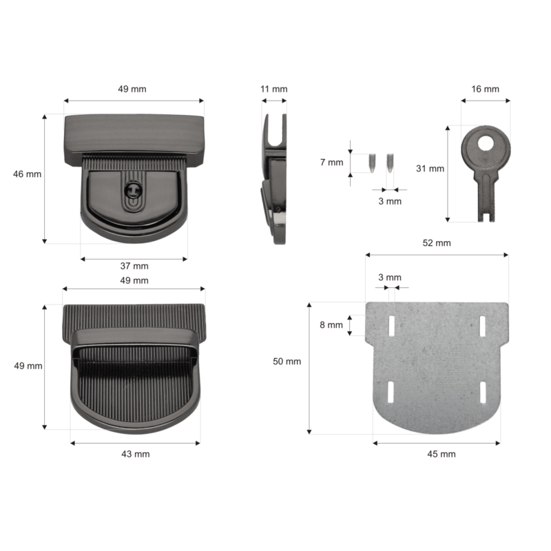 Mappenverschluss aus metall 49/50 mm 081 matylda schwarznickel 10 st.