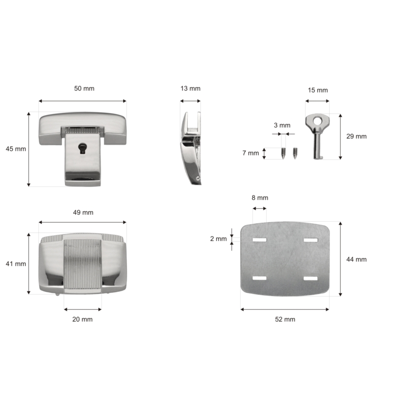 Briefcase lock 50/45 mm 092 dobrawa nickel 10 pcs