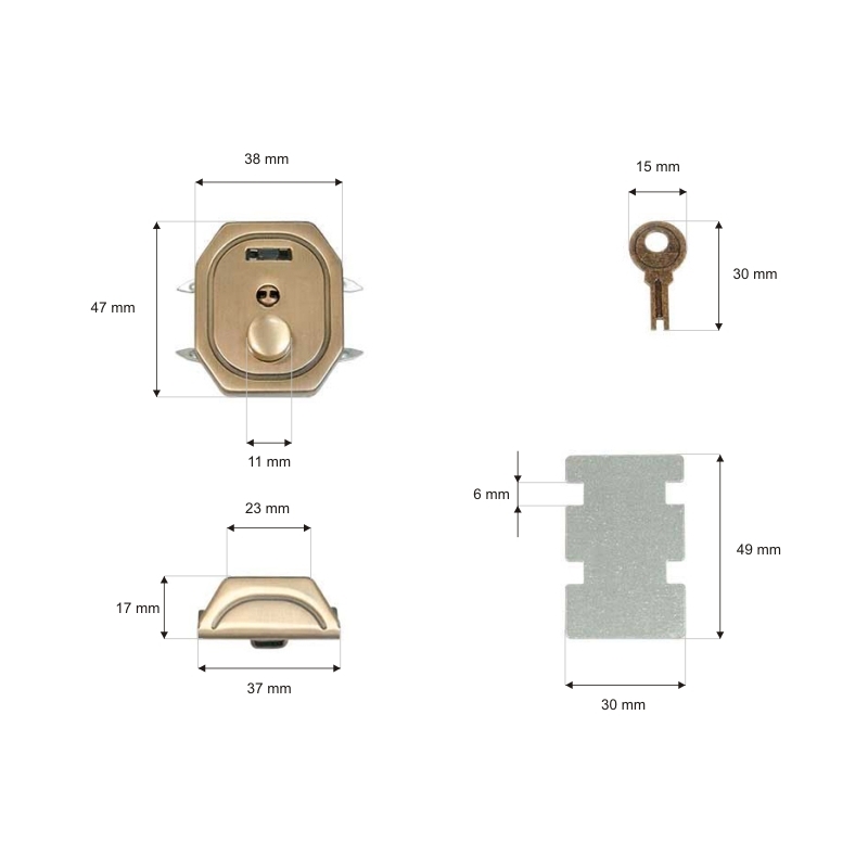 Briefcase lock 37/47 mm 016 old gold 30 pcs