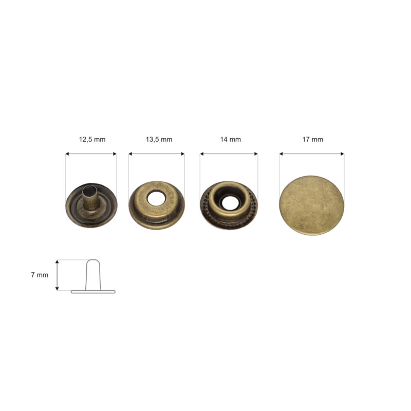 Druckknopf aus metall 17 mm altgold 720 st.