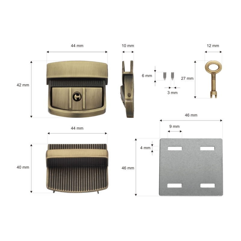 Briefcase lock 43/42 mm 511 maria old gold 10 pcs