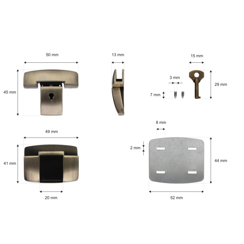 Briefcase lock 50/45 mm 092 dobrawa old gold 10 pcs