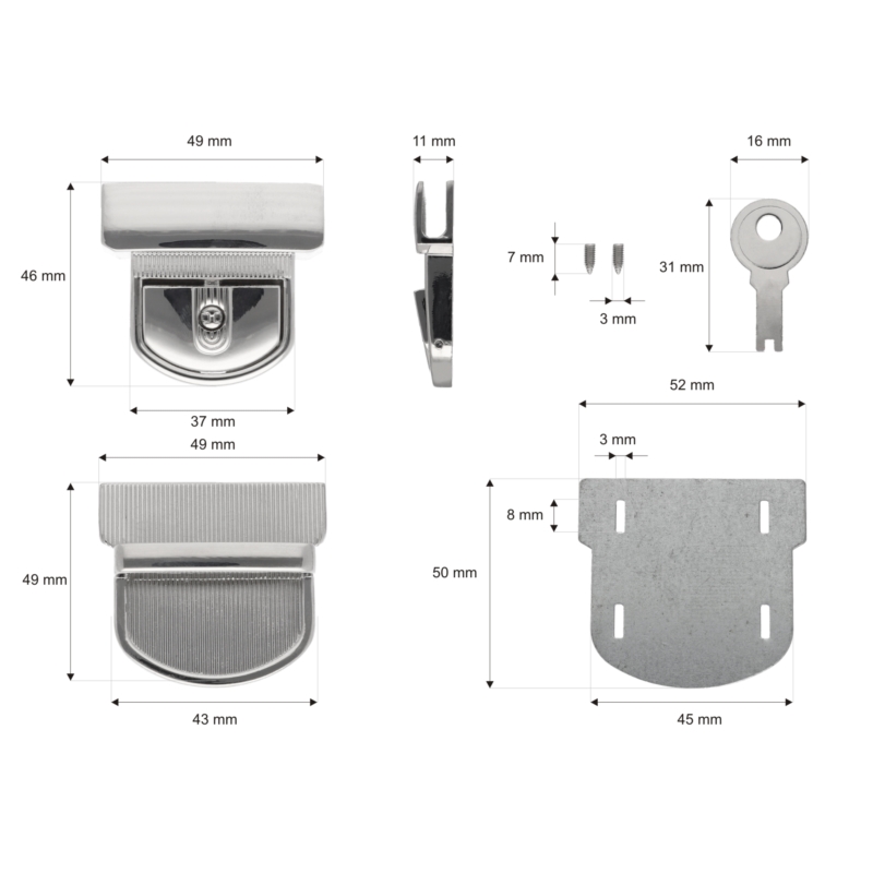 Briefcase lock 49/50 mm 081 matylda nickel 10  pcs