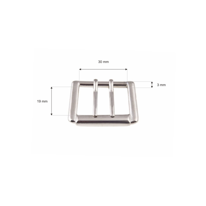 METAL ROLLER BUCKLE DOUBLE 30/19/3 MM NICKEL CAST 1 PCS