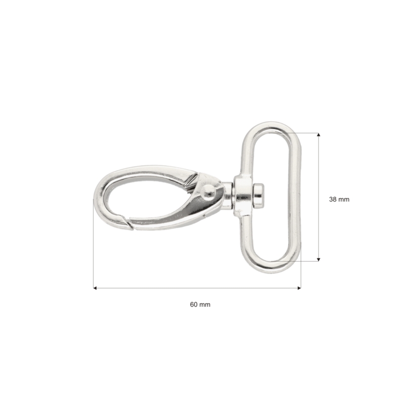 METAL SNAP HOOK 38 MM GLOSSY NICKEL 1 PCS