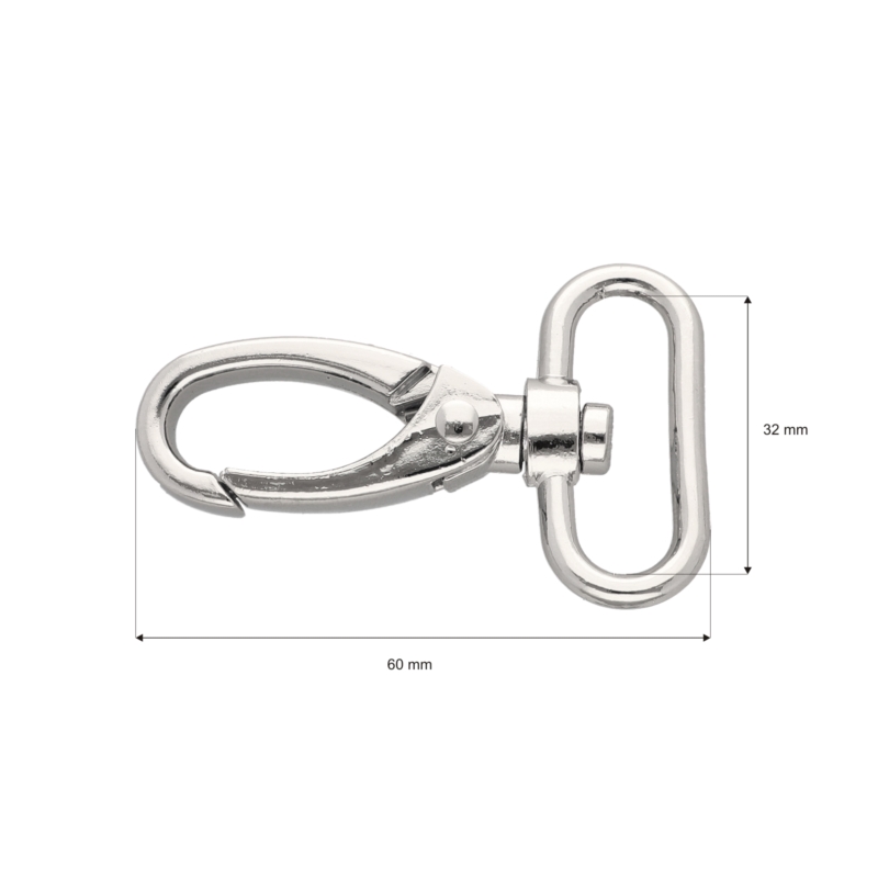 Karabińczyk metalowy 32 mm 0325-0152 krab nikiel połysk