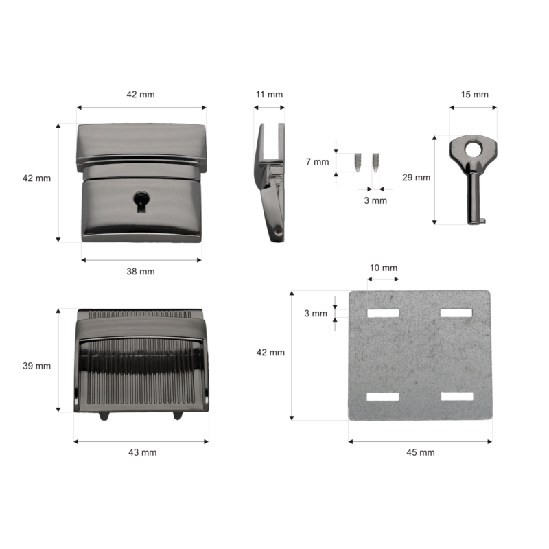 Briefcase lock 43/43 mm 084 wiktoria black nickel 10  pcs