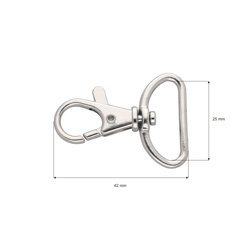 METAL SNAP HOOK 25 MM NICKEL 100 PCS