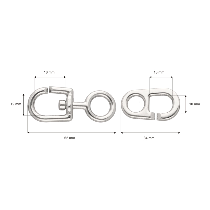 Karabińczyk metalowy 12 mm yme0183(0270) nikiel połysk