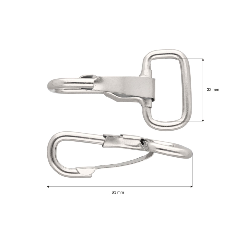 METAL  SNAP HOOK 32 MM  GLOSSY FABIAN NICKEL 100 PCS