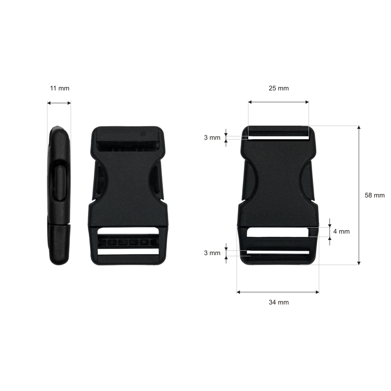 Plastic buckle 25 mm laura black 100 pcs